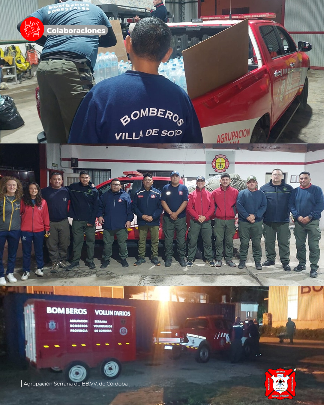 La Agrupación Serrana llevó donaciones a bomberos de Cerri tras la inundación