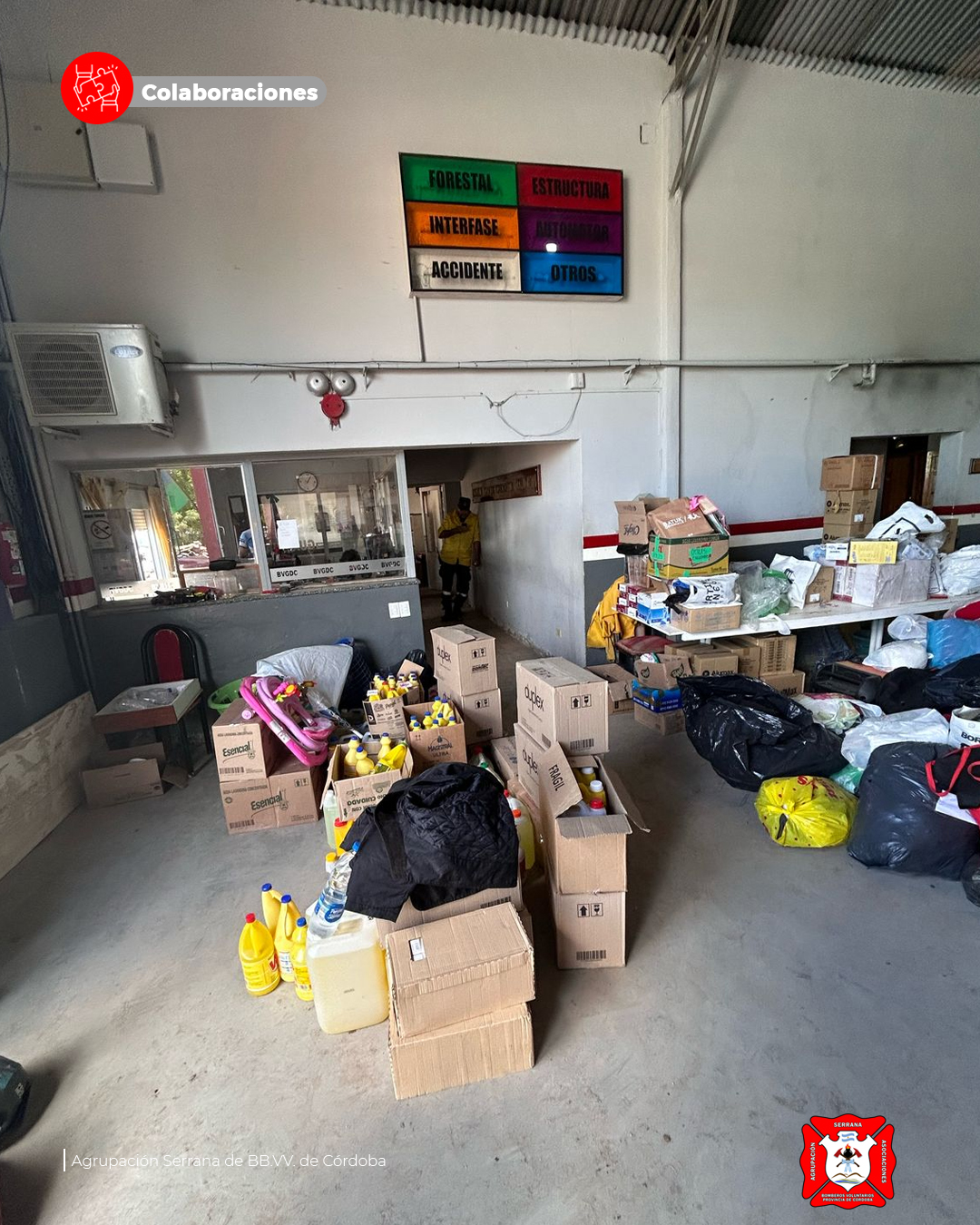 La Agrupación Serrana llevó donaciones a bomberos de Cerri tras la inundación