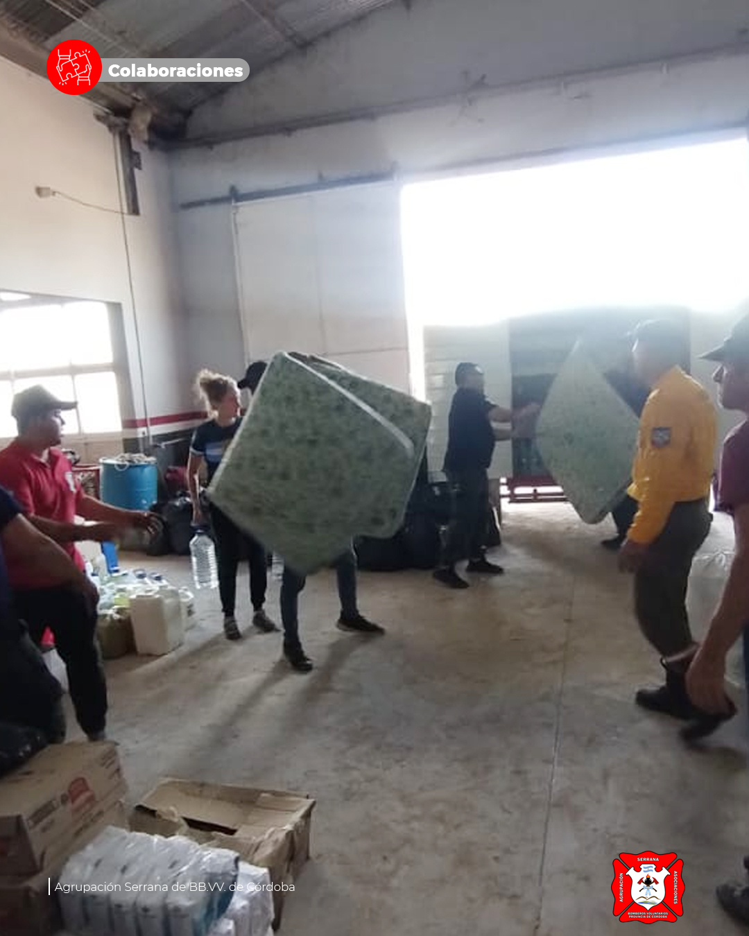 La Agrupación Serrana llevó donaciones a bomberos de Cerri tras la inundación