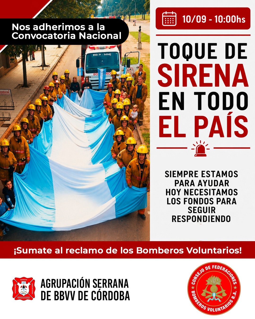 La Agrupación Serrana de Bomberos Voluntarios de Córdoba se adhiere al Sirenazo Nacional