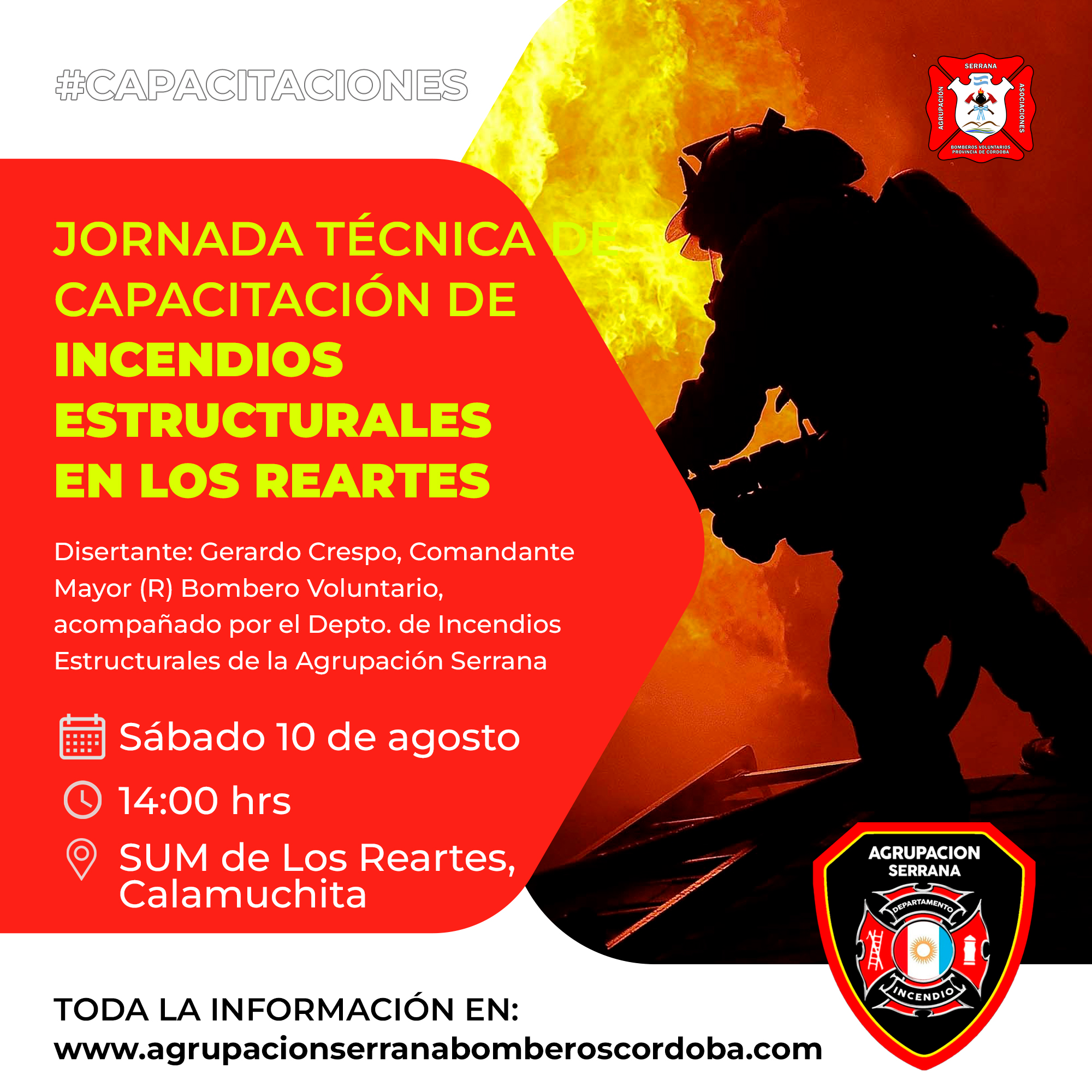 Jornada técnica de capacitación de incendios estructurales en Los Reartes